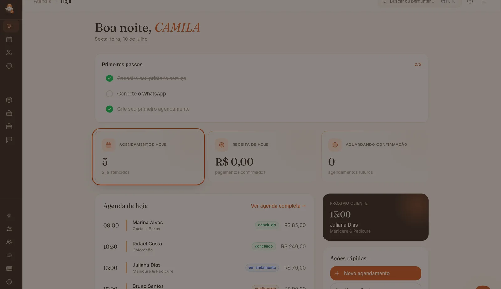 Atendis — tela real do produto